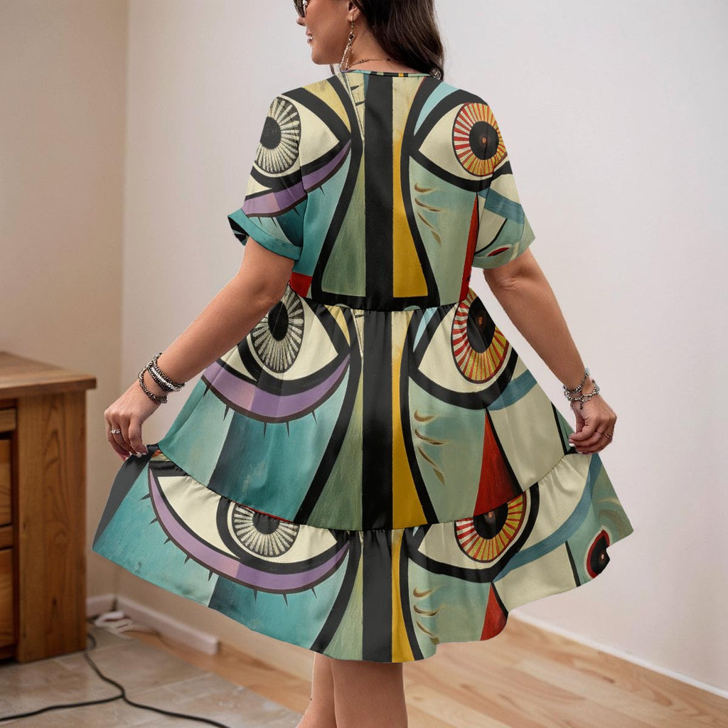 All-Over Print Women’s Floral V-Neck Short Sleeve Dress