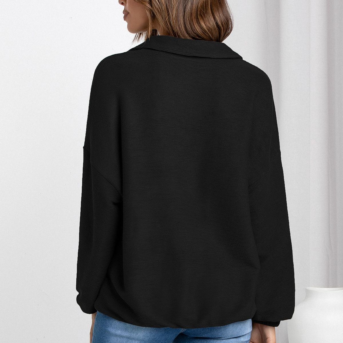 Fashionable Casual Pullover V-Neck Solid Color Loose Sweatshirt