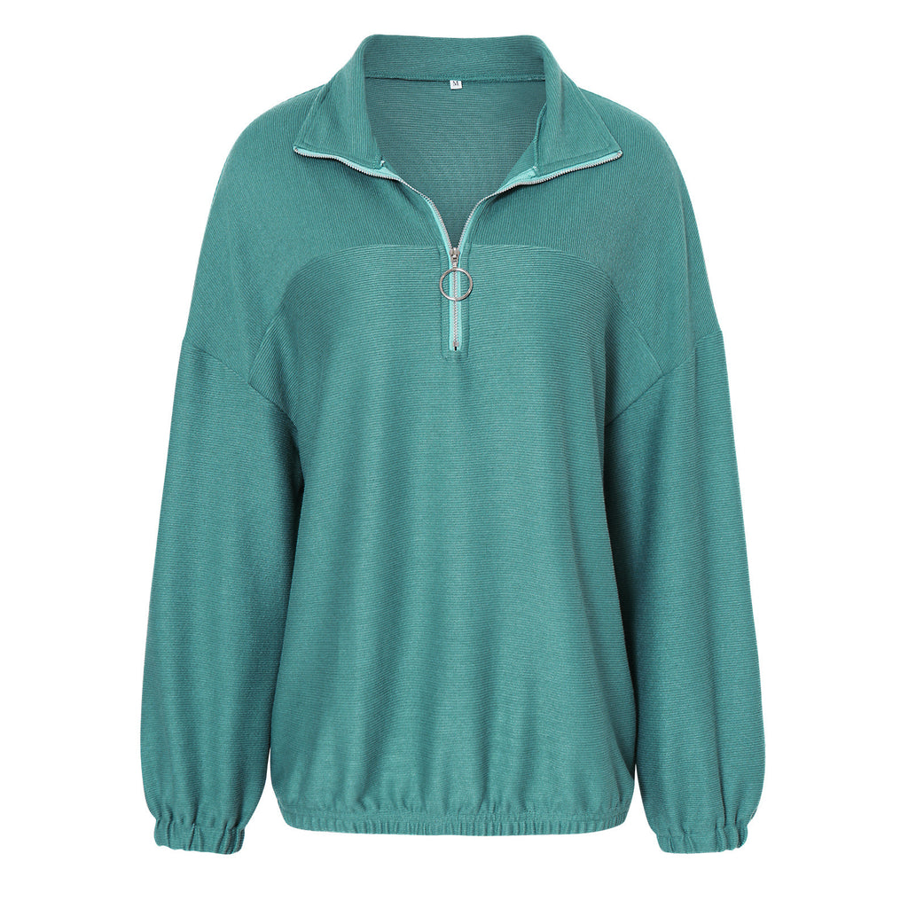 Fashionable Casual Pullover V-Neck Solid Color Loose Sweatshirt